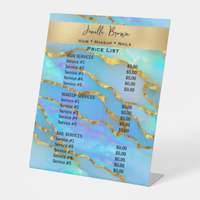 Signe De Table Faux Opal Stone & Gold Beauty Salon Tarifs (Recto)