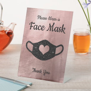 Signe De Table Faux rose gold pailleté noir Portez un Masque de V