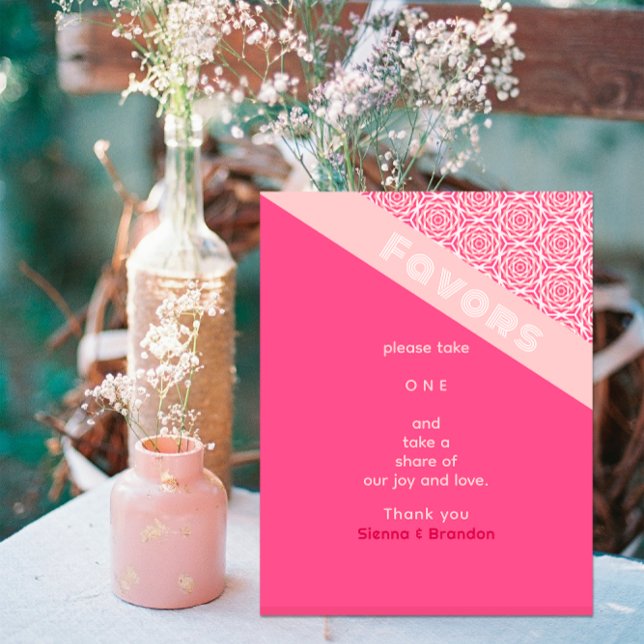 Signe De Table Faveurs de mariage rouge Rose géométrique (Créateur téléchargé)