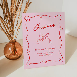 Signe De Table Faveurs rose et rouge dessinées à la main de maniè