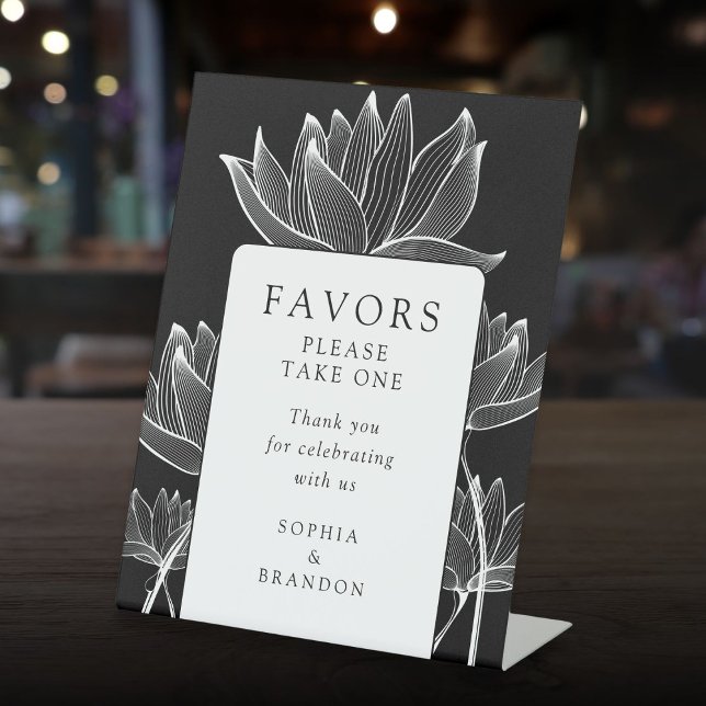 Signe De Table Favoris Floraux Modernes Noir Et Blanc (Black And White Modern Floral Favors Pedestal Sign)
