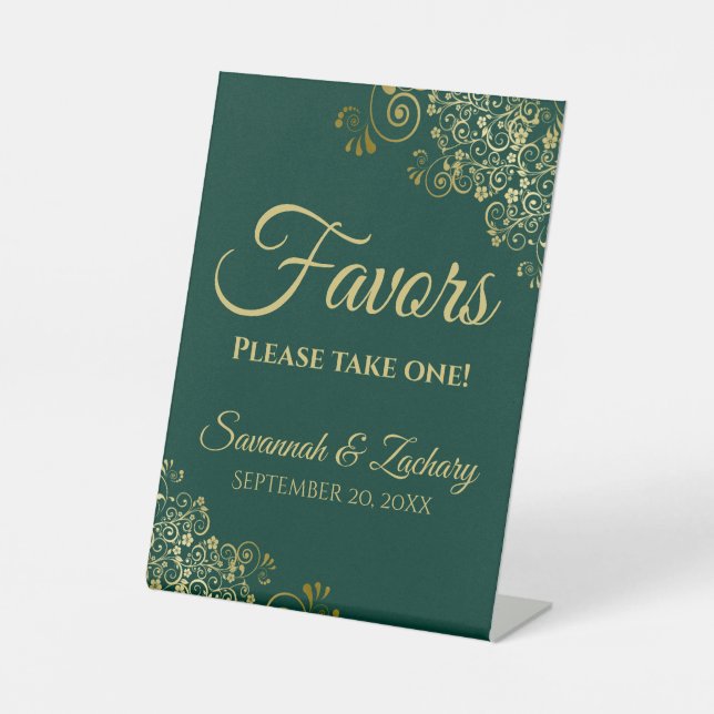 Signe De Table Favoriser One Emerald Green & Gold Mariage (Recto)