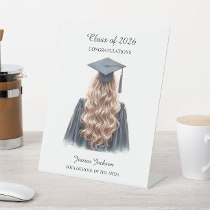Signe De Table Félicitations Blonde Femme Diplômée Promotion de