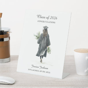 Signe De Table Félicitations Brunette Femme Diplômée Promotion de