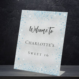 Signe De Table fête d'anniversaire argent bleu parties scintillan