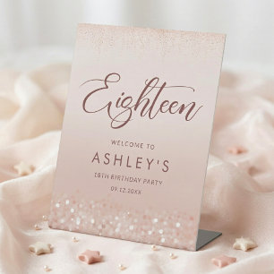Signe De Table Fête d'anniversaire de 18 ans Rose Gold Glitter