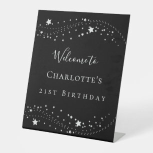 Signe De Table fête d'anniversaire noir argent étoiles accueil él