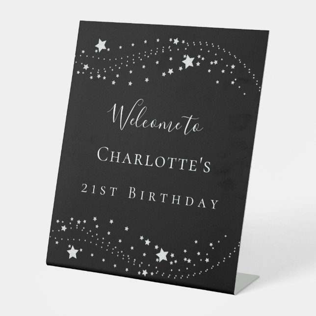 Signe De Table fête d'anniversaire noir argent étoiles accueil él (Recto)
