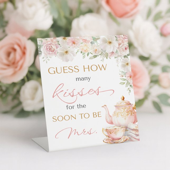 Signe De Table Fête de Thé de Mariage Devinez Combien (Tea Party Bridal Shower Guess How Many Pedestal Sign)