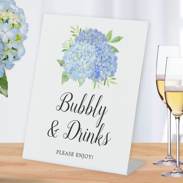 Signe De Table Fête des mariées Bubbly & Boissons Blue Hydrangea  (Créateur téléchargé)