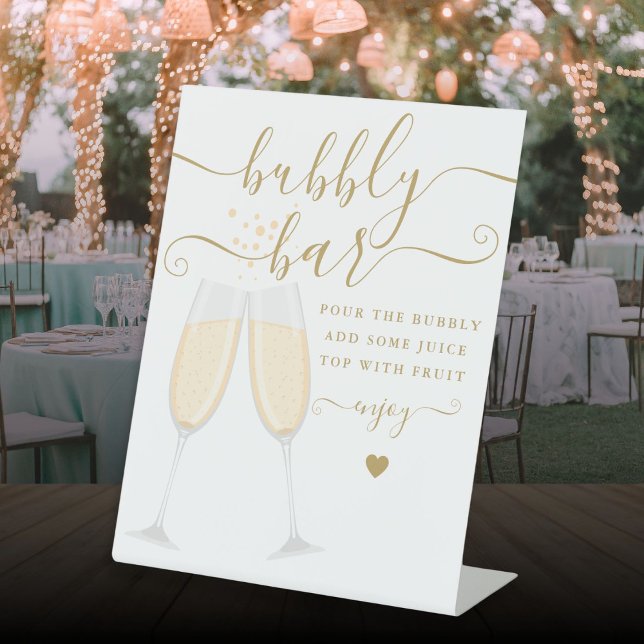 Signe De Table Fête des mariées Bubbly Mariage or (Bubbly Bar Bridal Shower Wedding Gold Pedestal Sign)