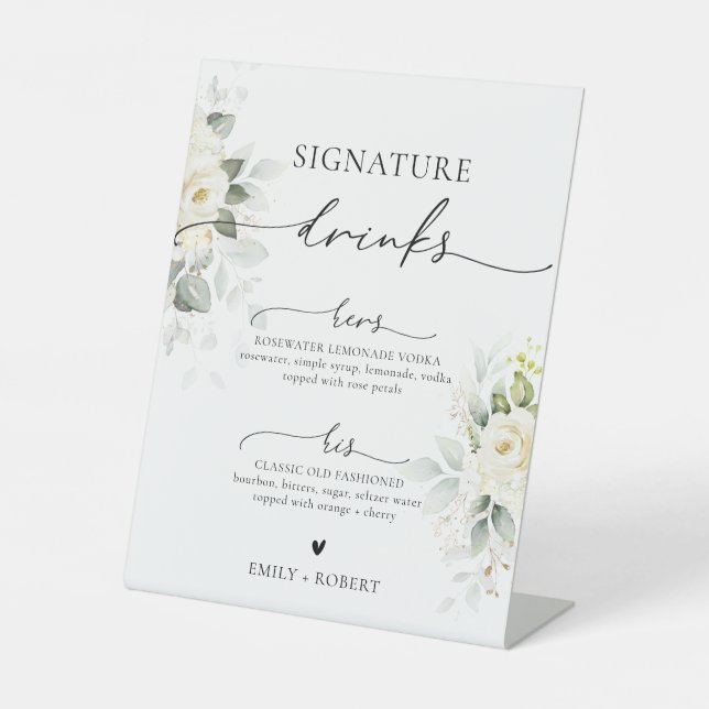 Signe De Table Fête des mariées de Roses blanches Signature Boiss (Recto)