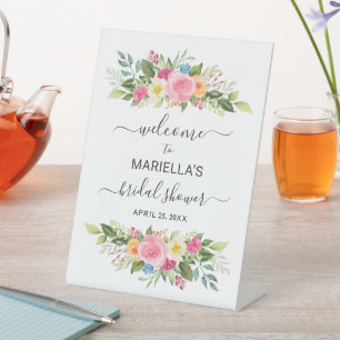 Signe De Table Fête des mariées jardin Rose aquarelle Bienvenue
