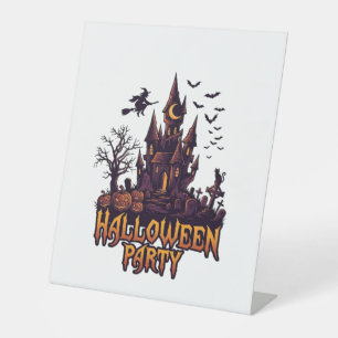 Signe De Table Fête d'Halloween Château Hanté Citrouilles Chauves