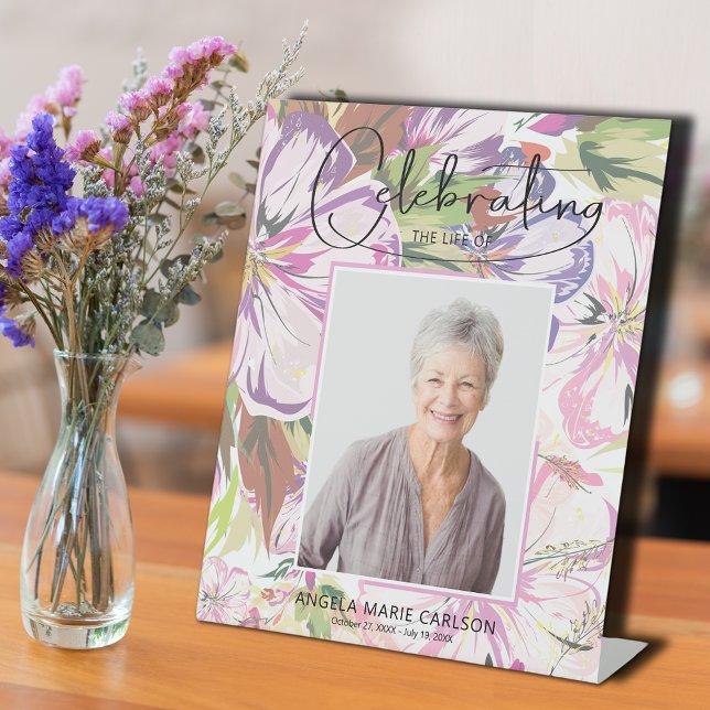 Signe De Table Fête florale de la vie funéraire (Floral Celebration of Life Funeral Pedestal Sign)