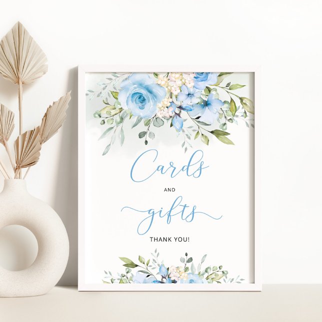 Signe De Table Feuillage floral bleu Cartes et cadeaux (Créateur téléchargé)