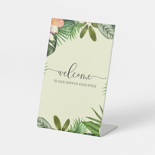 Signe De Table Feuilles tropicaux heureux après (Recto)