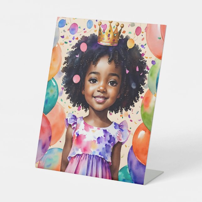 Signe De Table Fille d'anniversaire avec la peau Brown Princesse  (Recto)