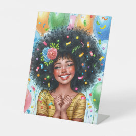 Signe De Table Fille d'anniversaire avec peau Brown et Afro