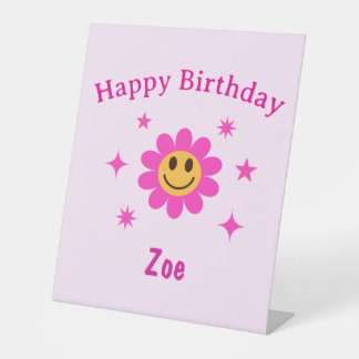 Signe De Table Fille Fleur Rose Souriant Rétro Anniversaire perso