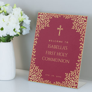 Signe De Table Fille première communion Faux Gold Feuilles Bourgo