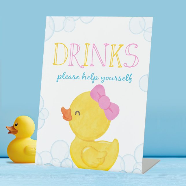 Signe De Table Fille Rubber Duck Boissons Party (Girl Watercolor Rubber Duck Drinks Party Sign for Baby Shower or Birthday)