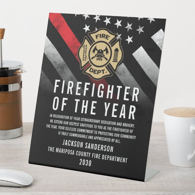Signe De Table Firefighter of the Year Employee Recognition Logo (In SItu)