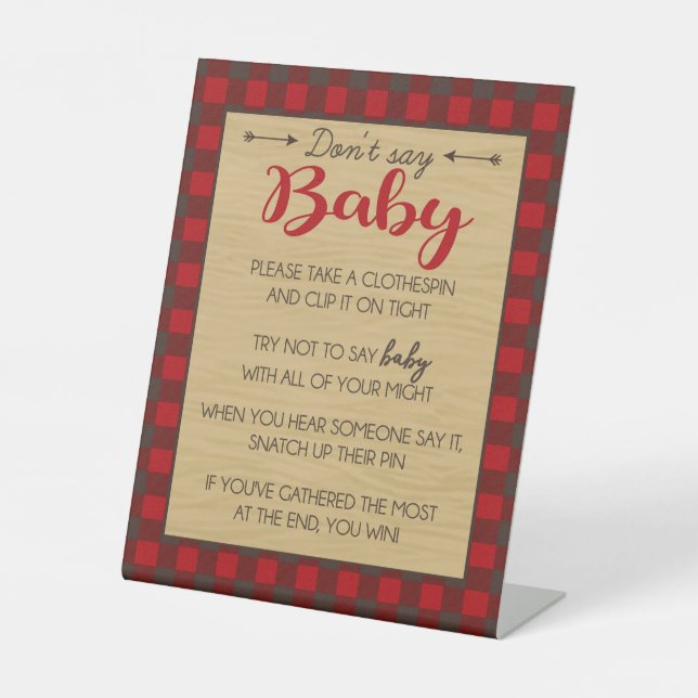 Signe De Table Flannel Lumberjack Ne pas dire Baby Party Jeu Sign (Recto)
