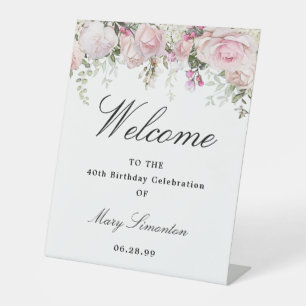 Signe De Table Fleur rose blanche 40e anniversaire Accueil
