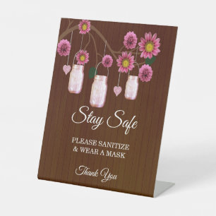 Signe De Table Fleur rose foncé Mason Jar Sécurité des Mariages
