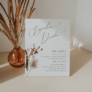 Signe De Table Fleur sauvage d'automne Boho   Boissons de signatu