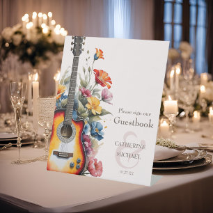 Signe De Table Fleur sauvage guitare Ampersand Mariage musical