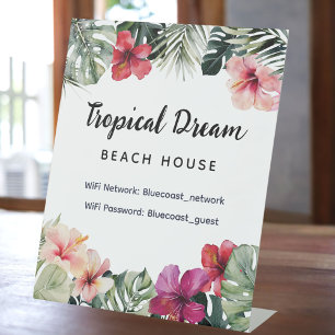 Signe De Table Fleur tropicale botanique d'été de plage à l'aquar