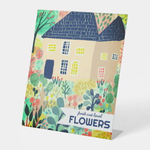Signe De Table Fleuriste Étal de Fleurs Jardin Cultivé Aquarelle