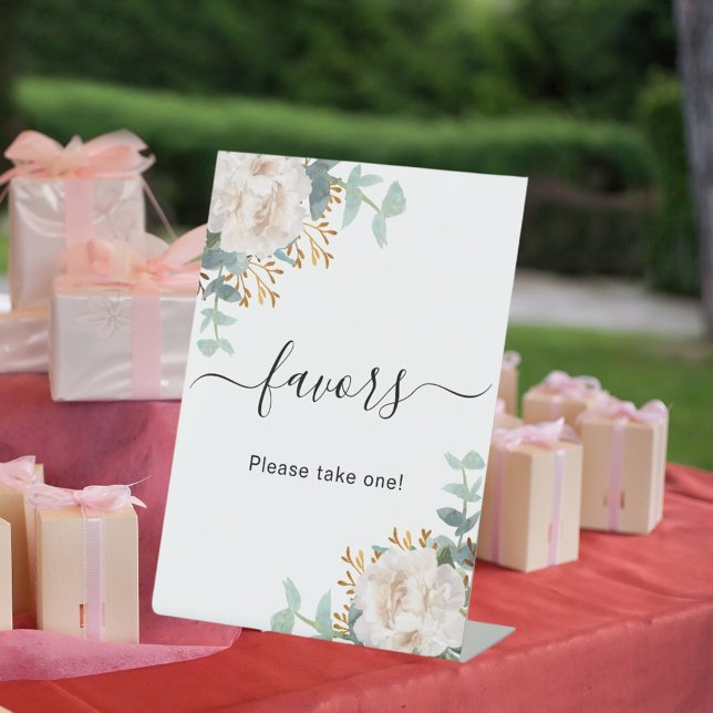 Signe De Table Fleurs blanches eucalyptus faveur (Créateur téléchargé)