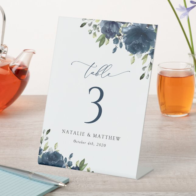 Signe De Table Fleurs bleues de la Marine, Vert, Boho, Nombres de (In SItu)