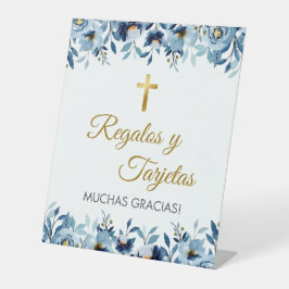 Signe De Table Fleurs bleues mignonnes en première communion espa