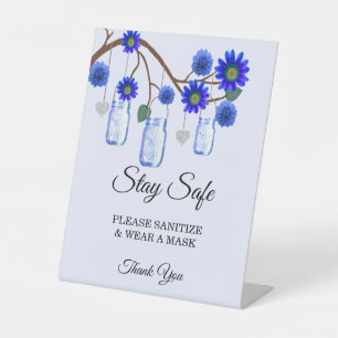 Signe De Table Fleurs bleues rustiques Mason Jar Sécurité des Mar