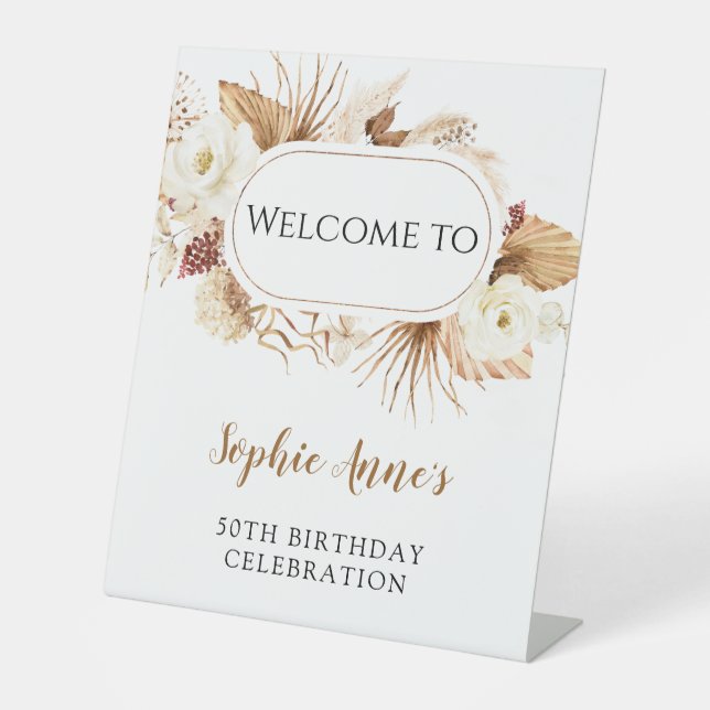 Signe De Table Fleurs d'aquarelle blanche Pampas Grass Anniversai (Recto)