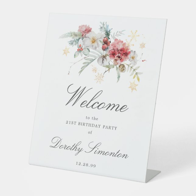 Signe De Table Fleurs d'aquarelle d'hiver 21e anniversaire Bienve (Recto)
