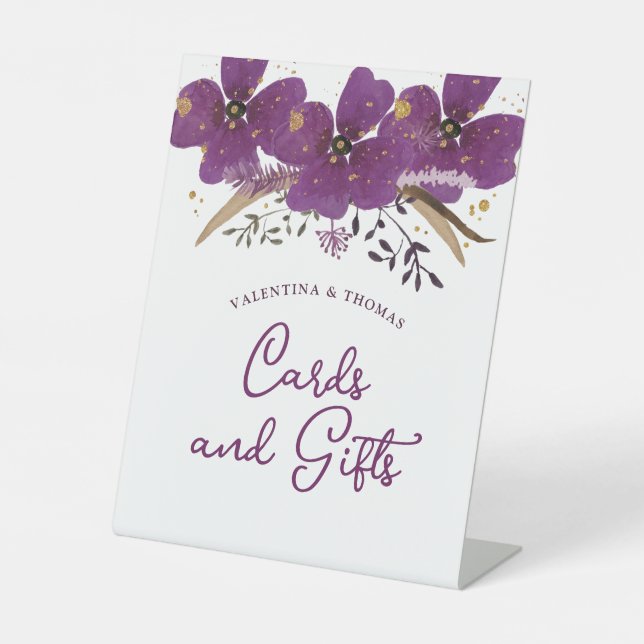 Signe De Table Fleurs d'aquarelle violette Cartes et cadeaux (Recto)