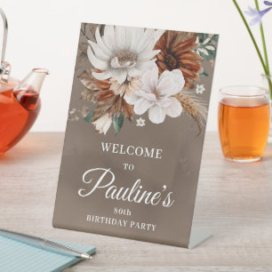 Signe De Table Fleurs d'automne neutres blanches 80e anniversaire