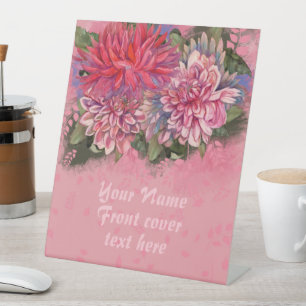 Signe De Table Fleurs de dahlias aquarelle rose