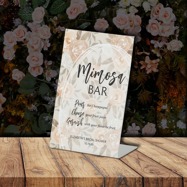 Signe De Table Fleurs de Pêche Rustiques Fête des mariées Mimosa (Rustic Peach Flowers Mimosa Bridal Shower Pedestal Sign)