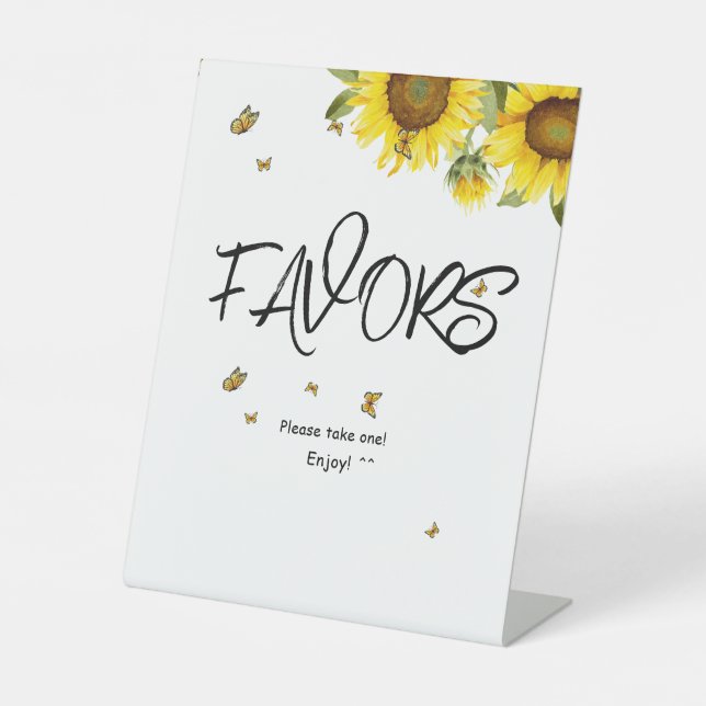 Signe De Table Fleurs de soleil et papillons Baby shower Faveurs (Recto)