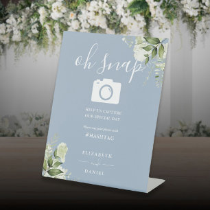 Signe De Table Fleurs de verdure bleu poussiéreux Script Oh Snap