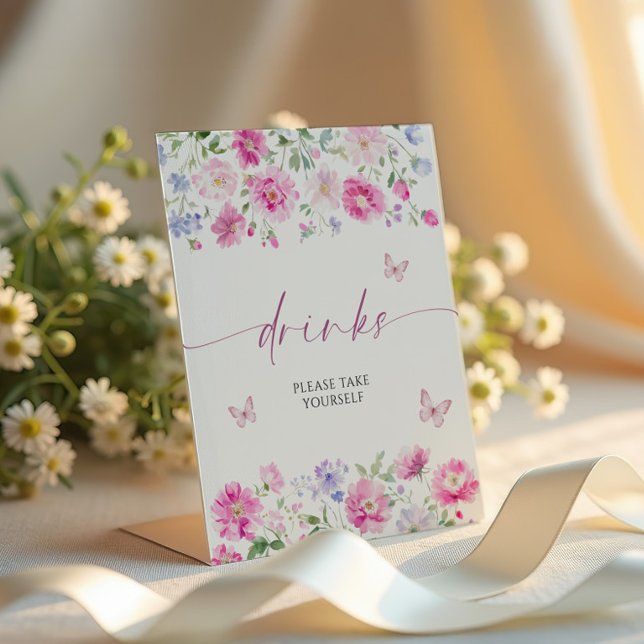 Signe De Table Fleurs Roses Claires Boissons (Créateur téléchargé)