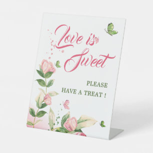 Signe De Table fleurs roses verdure papillons table