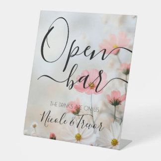 Signe De Table Fleurs Simples Personnalisées Mariage Bar Ouvert