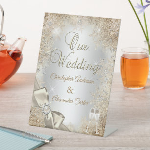 Signe De Table Flocon de neige mariage en crème beige perle en bo
